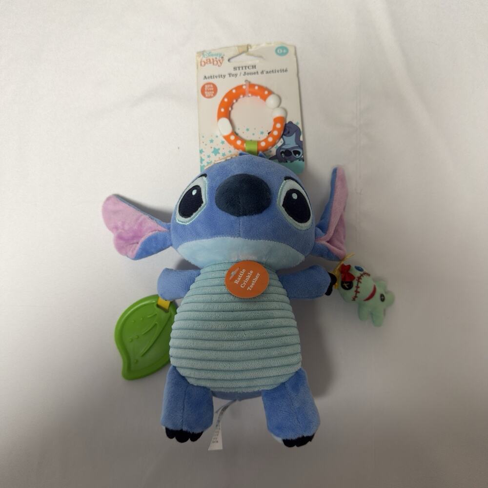 Disney Baby 8” Stitch Plush Crinkle Rattle Activity Teether Toy